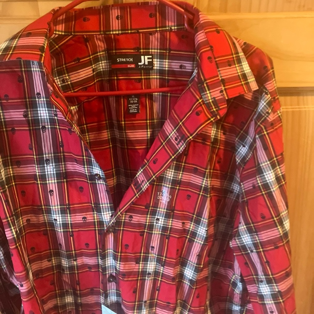 JF J.Ferrar Red Plaid Casual Button Down Shirt